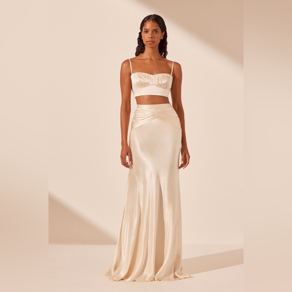 Shona Joy La Lune Ruched Maxi Skirt and Top Set in Cream